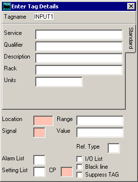 Tag details window. Fill in all fields and note what happens.